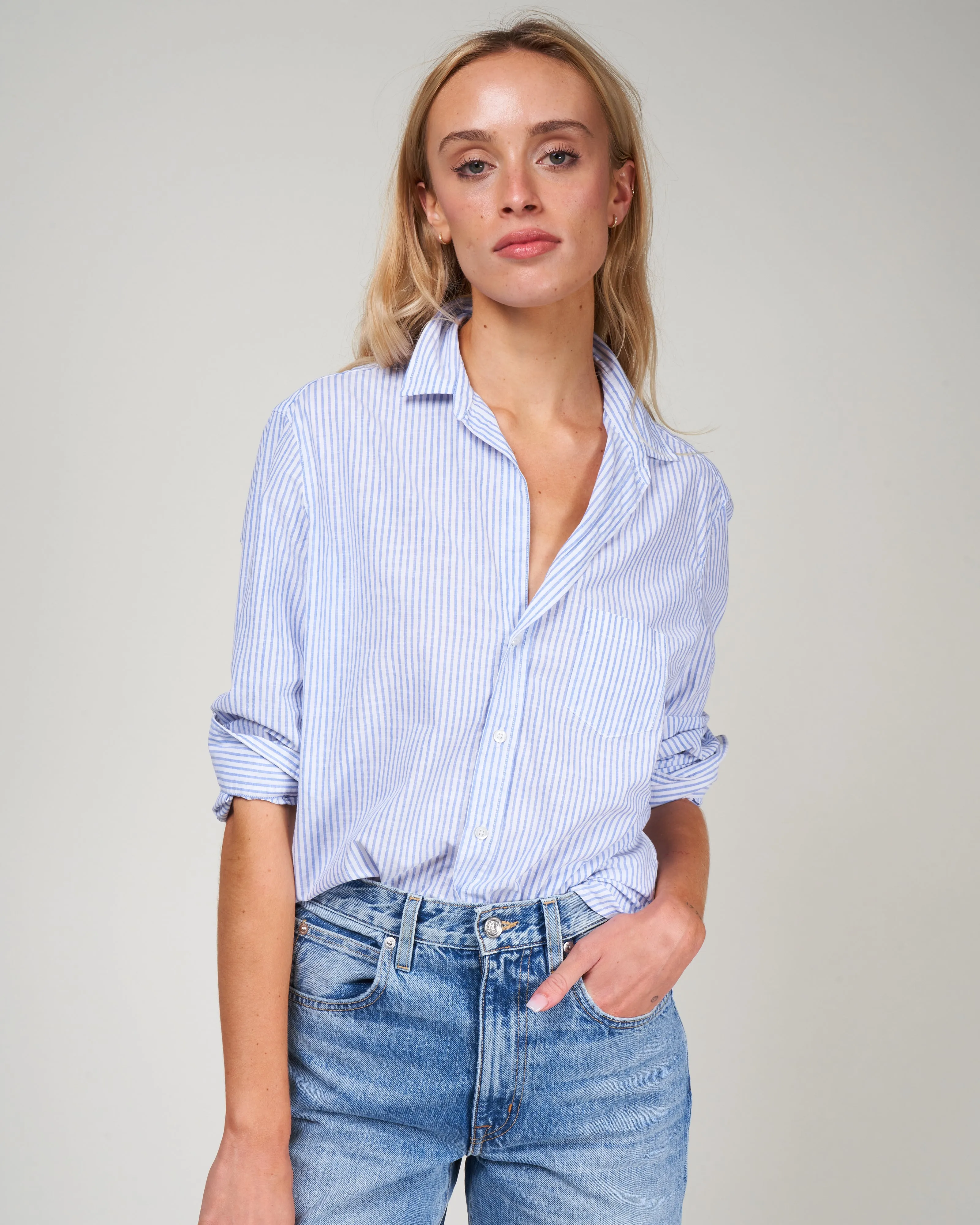 eileen woven button up - blue stripe