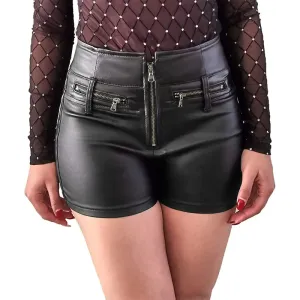 FierceEdge High Waist Zip-Up Faux Leather Shorts