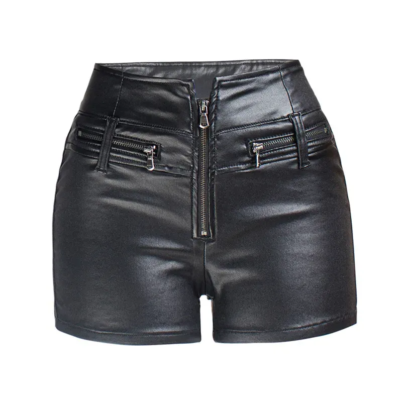 FierceEdge High Waist Zip-Up Faux Leather Shorts