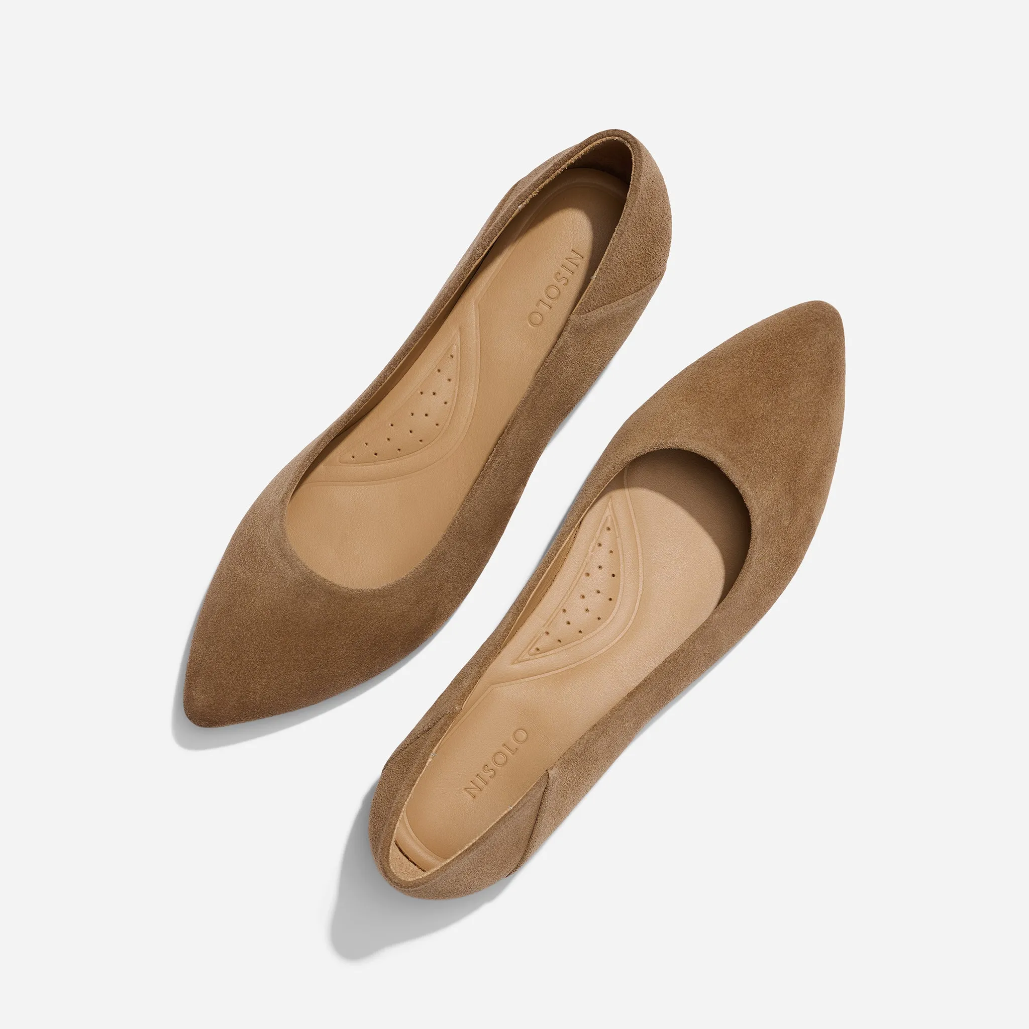 Fina Pointed Toe Flat Taupe Suede