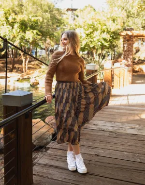 Flower Printed Pleated Skirt