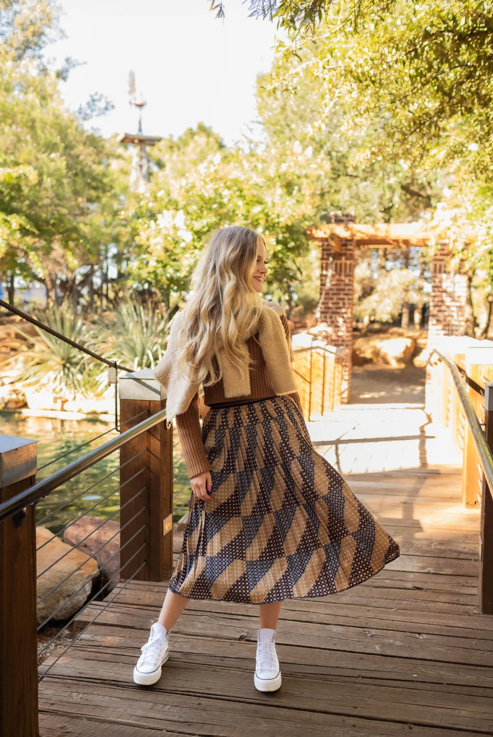 Flower Printed Pleated Skirt