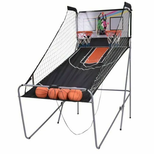 Foldable Double Electronic Basketball Game with 4 Balls Indoor-Gray - Color: Gra