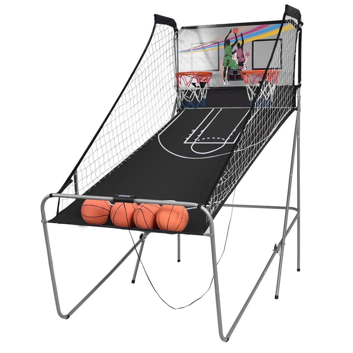 Foldable Double Electronic Basketball Game with 4 Balls Indoor-Gray - Color: Gra