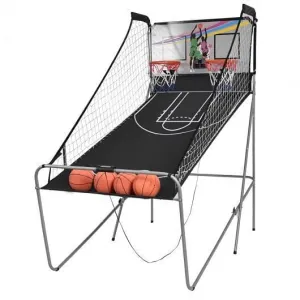 Foldable Double Electronic Basketball Game with 4 Balls Indoor-Gray - Color: Gra