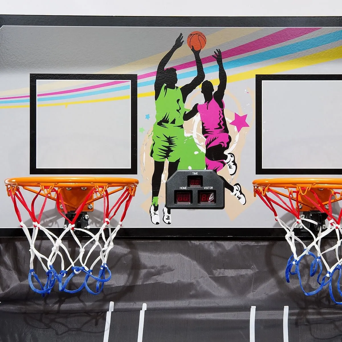 Foldable Double Electronic Basketball Game with 4 Balls Indoor-Gray - Color: Gra