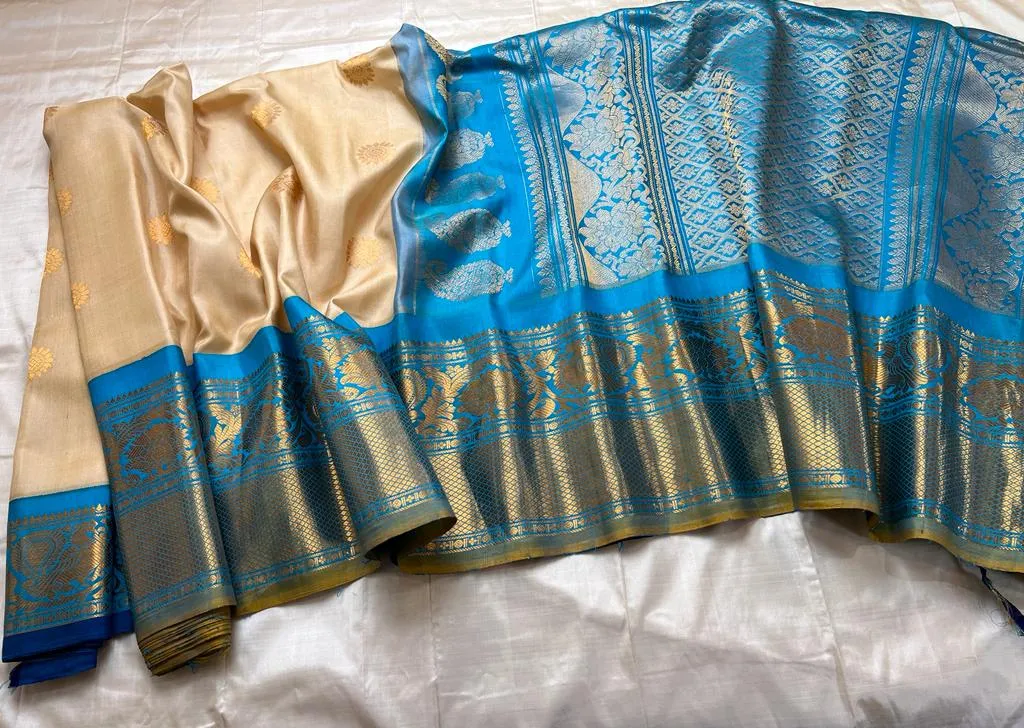 Gadwal Pure Silk Handloom Saree With Kuttu Temple Border