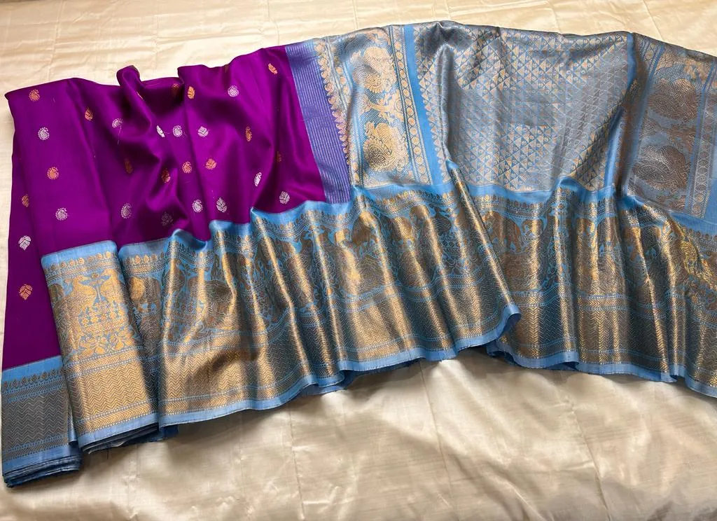 Gadwal Pure Silk Handloom Saree With Kuttu Temple Border