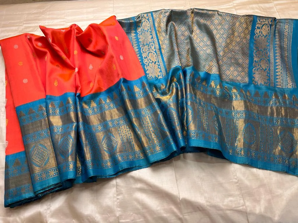 Gadwal Pure Silk Handloom Saree With Kuttu Temple Border