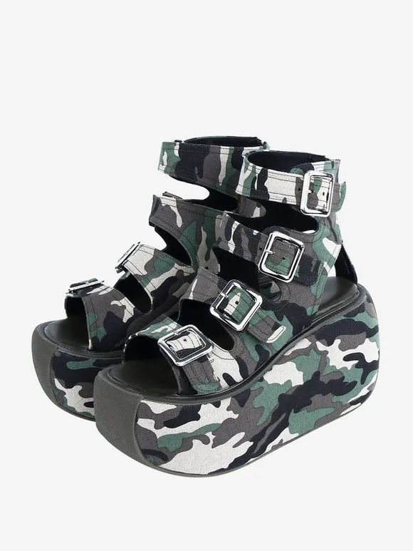 Gothic Lolita Sandals Hunter Green Textile Round Toe Lolita Summer Shoes