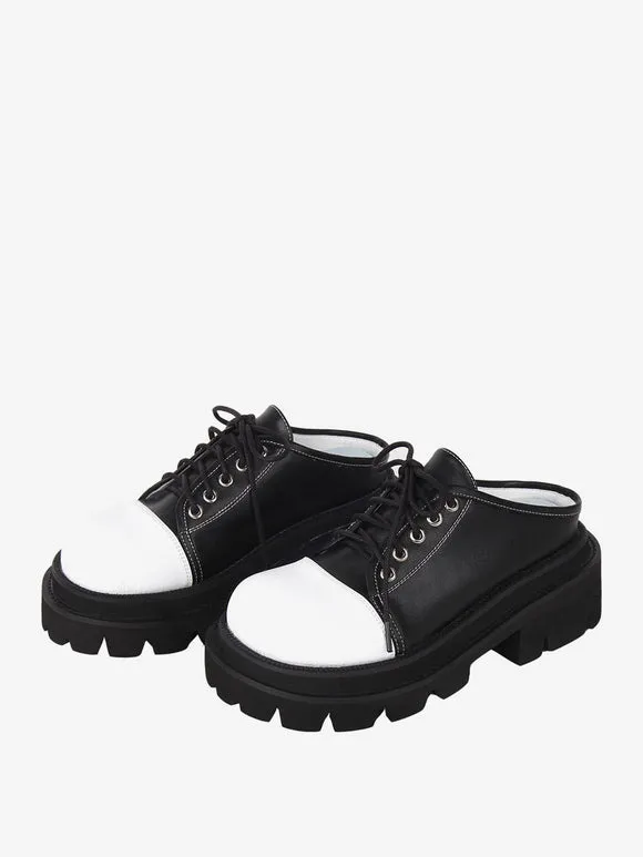 Gothic Lolita Sandals Round Toe PU Leather Black Lolita Summer Shoes