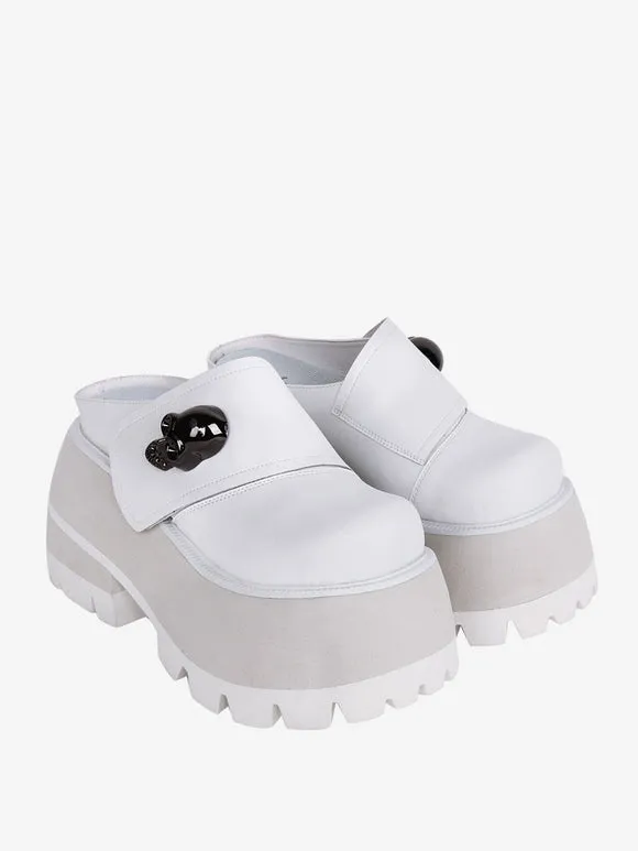 Gothic Lolita Sandals Round Toe PU Leather White Lolita Summer Shoes