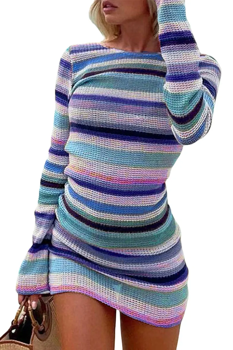 HBS1231 Striped Knit Bodycon Dress
