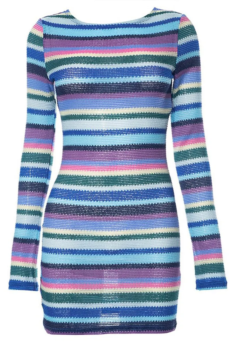 HBS1231 Striped Knit Bodycon Dress