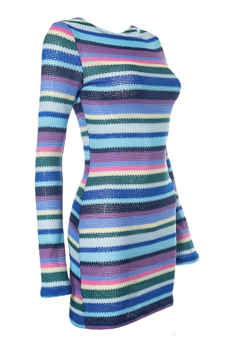HBS1231 Striped Knit Bodycon Dress