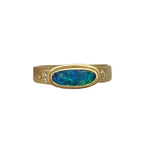 Horizontal Boulder Opal Ring with Flush Set Diamonds by Ananda Khalsa