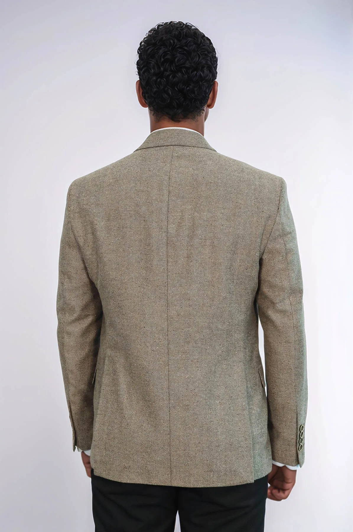 Houndstooth Pattern Wool Cream Men Blazer - Wessi