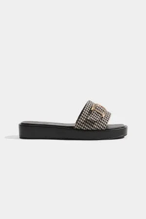 Houndstooth Round Toe Buckle Strap Sandals
