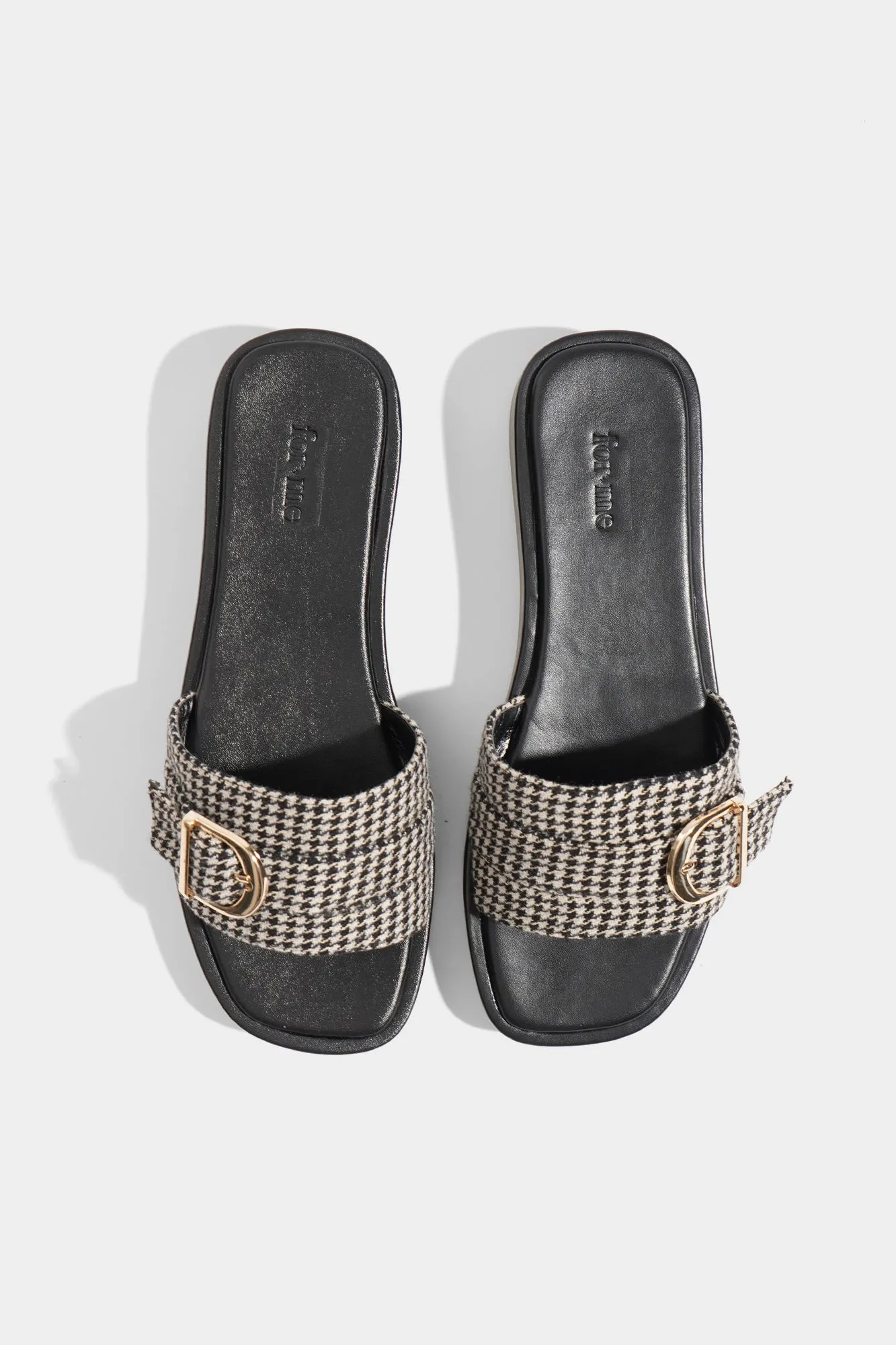 Houndstooth Round Toe Buckle Strap Sandals