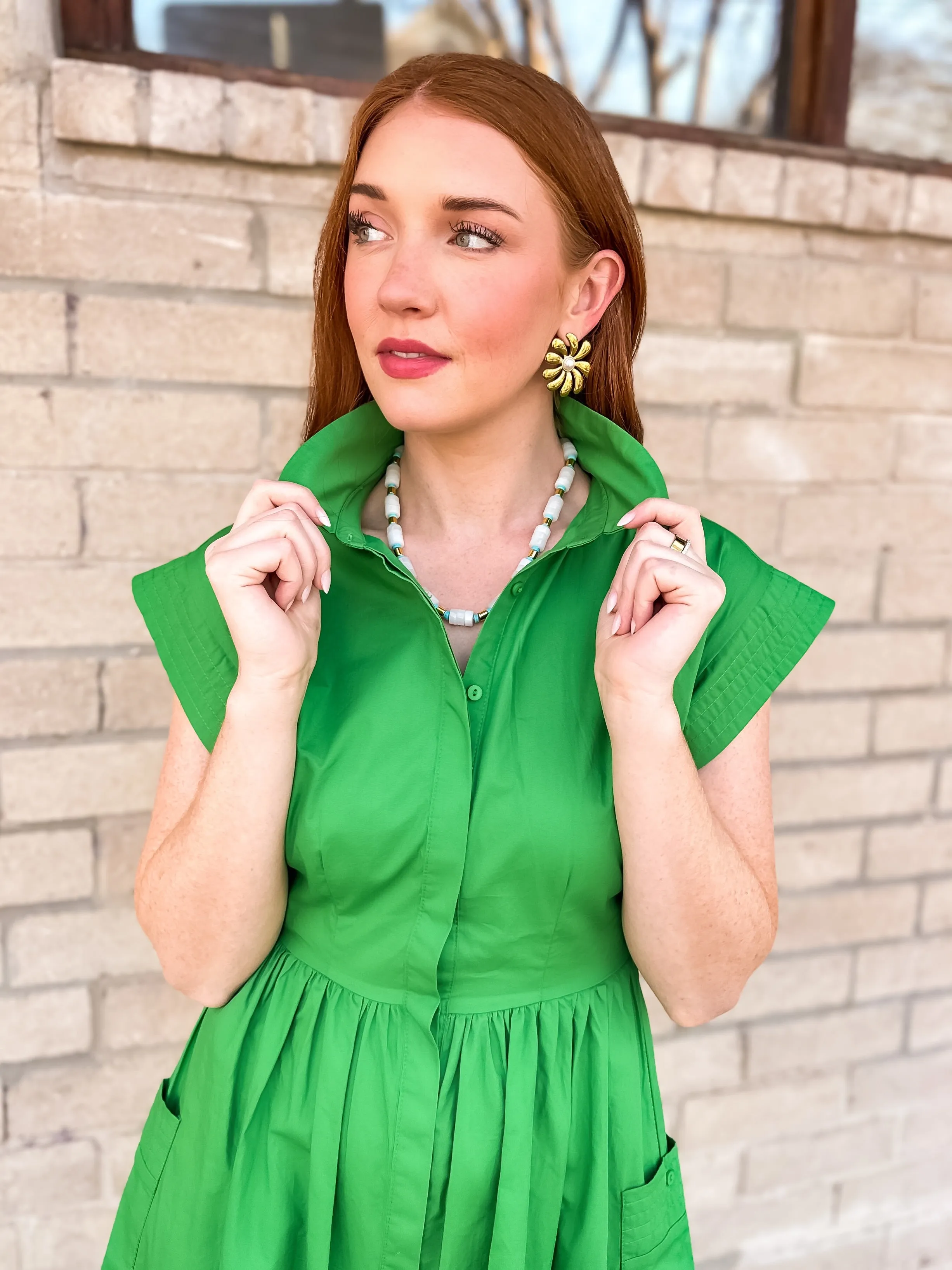 Kelly Green Button Down Midi Dress