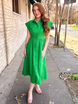 Kelly Green Button Down Midi Dress