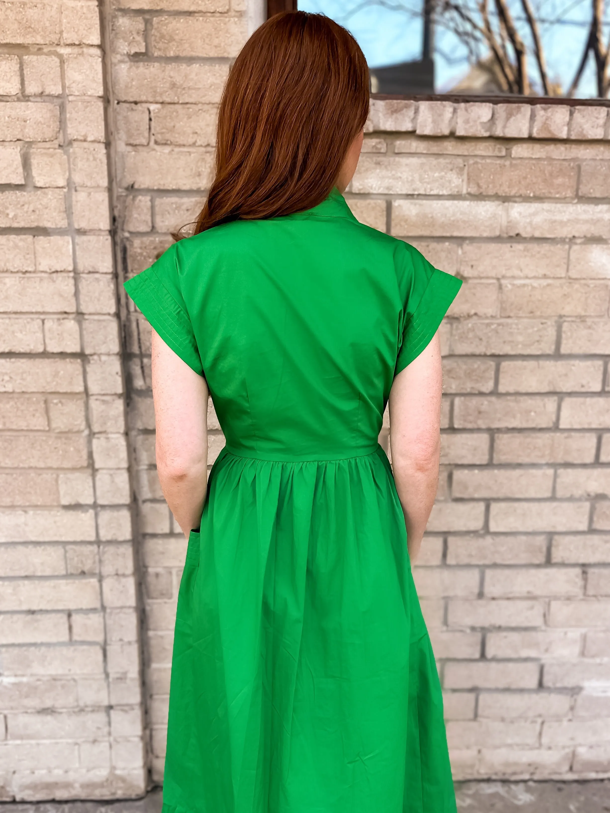 Kelly Green Button Down Midi Dress
