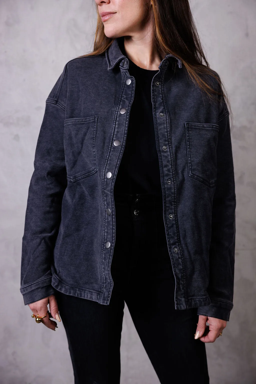 Long Sleeved Ravenna Double Pocket Stretch Terry Shirt Jacket