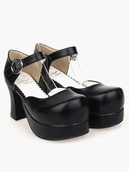 Lovely PU Leather Black Lolita Sandals