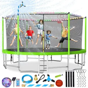 Lyromix Upgraded 16FT Trampoline for Kids and Adults, Large Outdoor Trampoline with Enclosure, Backyard Trampoline with Basketball Hoop and Net, Capacity for 5-8 Kids and Adults - new