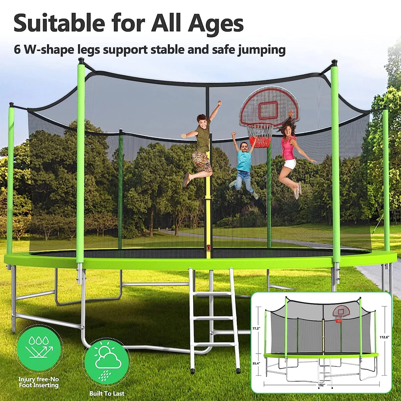 Lyromix Upgraded 16FT Trampoline for Kids and Adults, Large Outdoor Trampoline with Enclosure, Backyard Trampoline with Basketball Hoop and Net, Capacity for 5-8 Kids and Adults - new