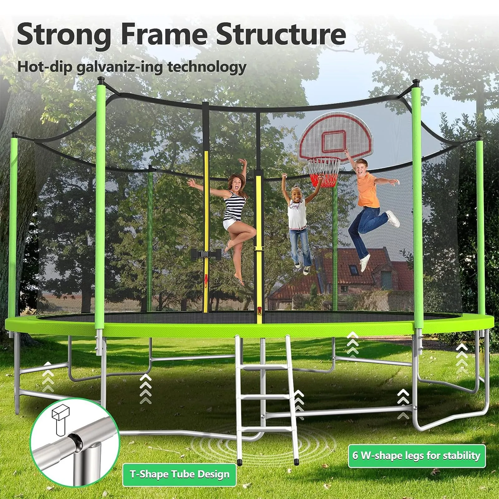 Lyromix Upgraded 16FT Trampoline for Kids and Adults, Large Outdoor Trampoline with Enclosure, Backyard Trampoline with Basketball Hoop and Net, Capacity for 5-8 Kids and Adults - new