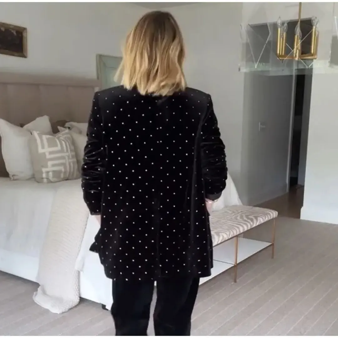 Mason | Black Velvet Blazer with Rhinestone Studs – Elegant Party Jacket