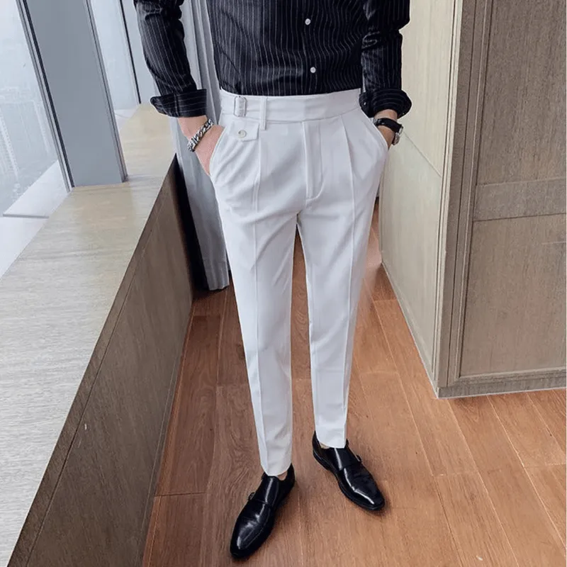 Mason | Men’s Pleated British Cotton Trousers – High Waist Tailored Fit Pants - Business