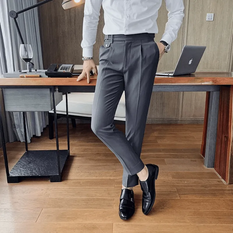 Mason | Men’s Pleated British Cotton Trousers – High Waist Tailored Fit Pants - Business