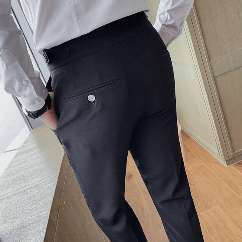 Mason | Men’s Pleated British Cotton Trousers – High Waist Tailored Fit Pants - Business