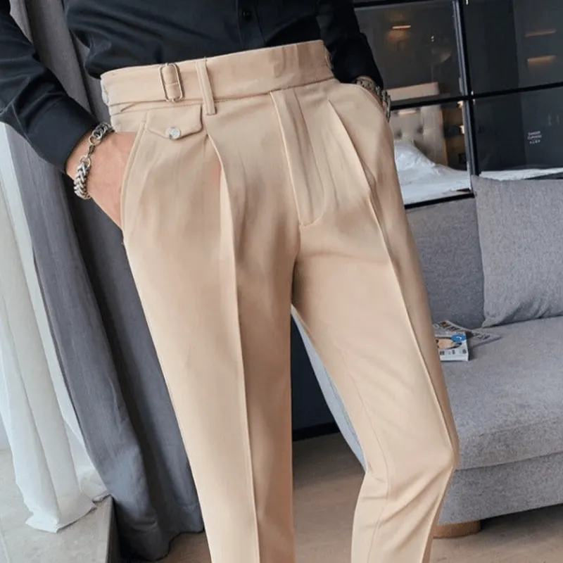 Mason | Men’s Pleated British Cotton Trousers – High Waist Tailored Fit Pants - Business