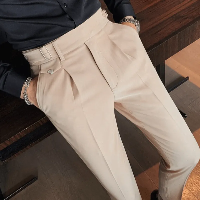 Mason | Men’s Pleated British Cotton Trousers – High Waist Tailored Fit Pants - Business