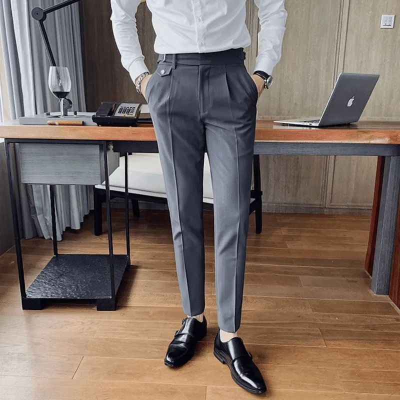 Mason | Men’s Pleated British Cotton Trousers – High Waist Tailored Fit Pants - Business