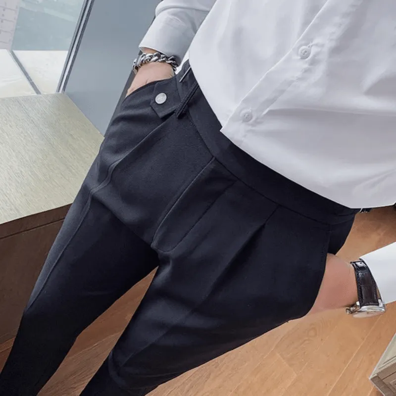 Mason | Men’s Pleated British Cotton Trousers – High Waist Tailored Fit Pants - Business