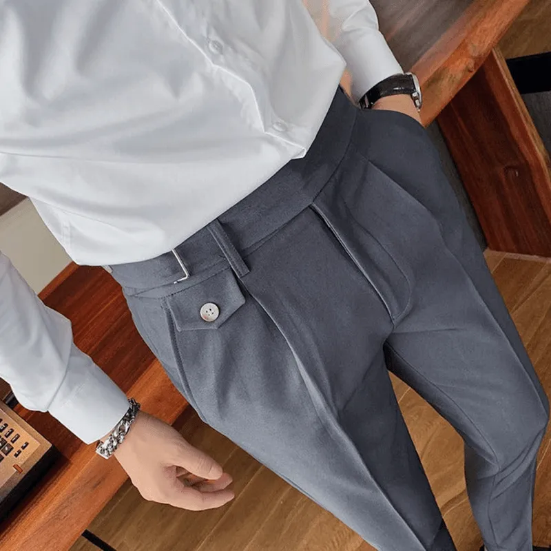 Mason | Men’s Pleated British Cotton Trousers – High Waist Tailored Fit Pants - Business