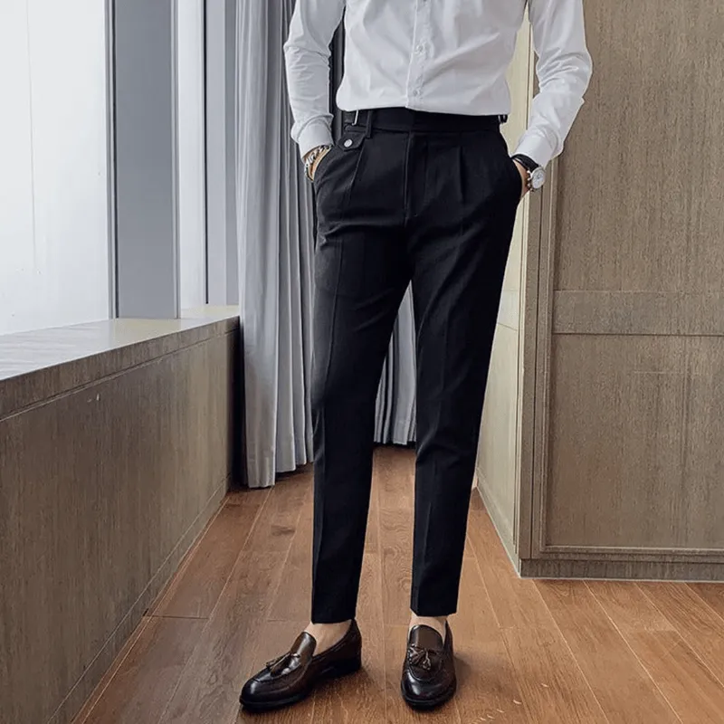 Mason | Men’s Pleated British Cotton Trousers – High Waist Tailored Fit Pants - Business