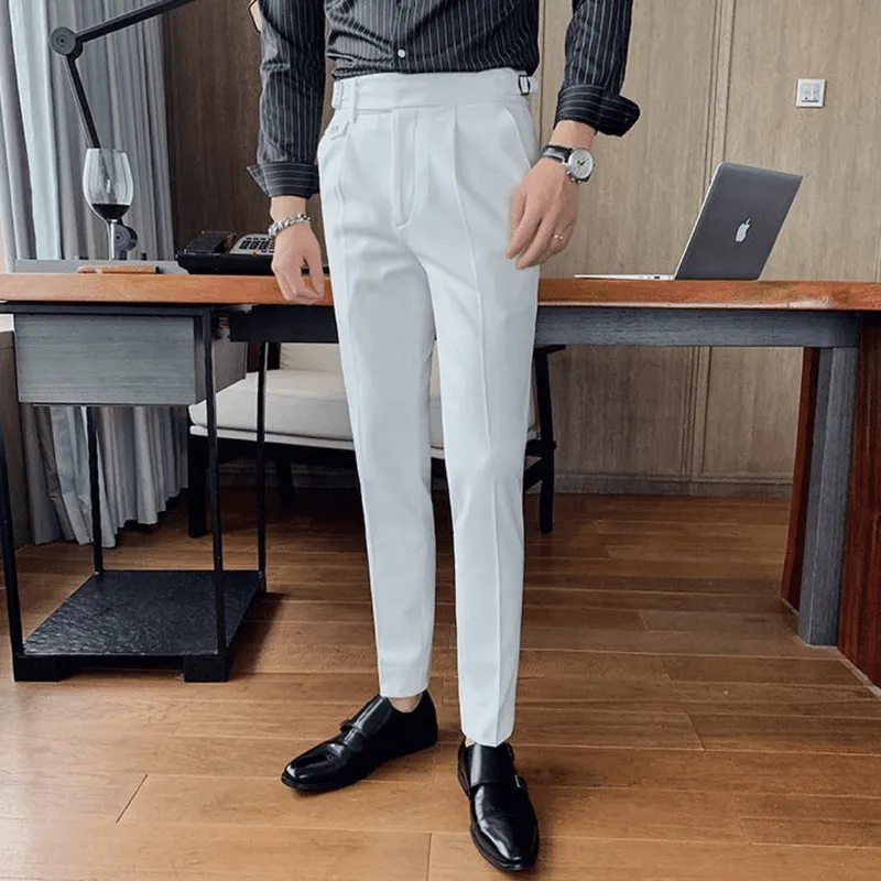 Mason | Men’s Pleated British Cotton Trousers – High Waist Tailored Fit Pants - Business
