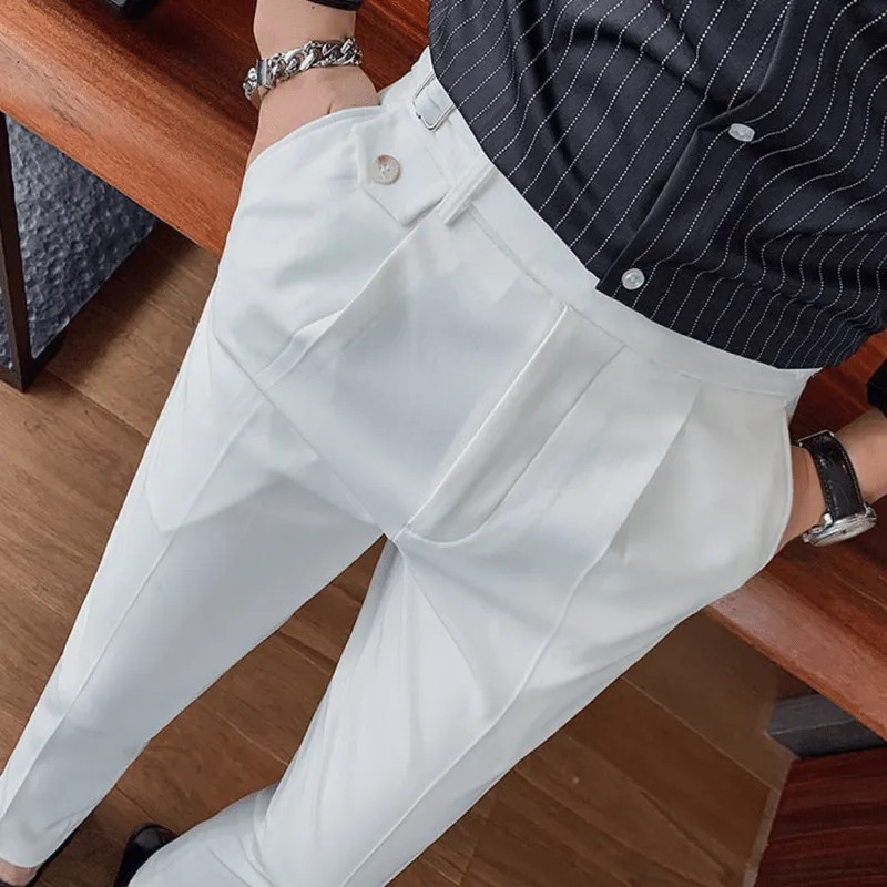 Mason | Men’s Pleated British Cotton Trousers – High Waist Tailored Fit Pants - Business