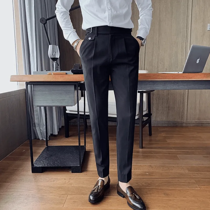 Mason | Men’s Pleated British Cotton Trousers – High Waist Tailored Fit Pants - Business