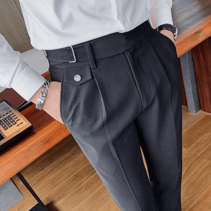 Mason | Men’s Pleated British Cotton Trousers – High Waist Tailored Fit Pants - Business