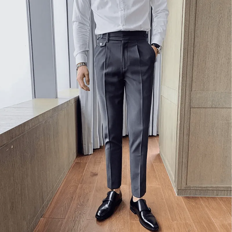 Mason | Men’s Pleated British Cotton Trousers – High Waist Tailored Fit Pants - Business