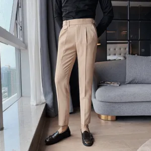 Mason | Men’s Pleated British Cotton Trousers – High Waist Tailored Fit Pants - Business