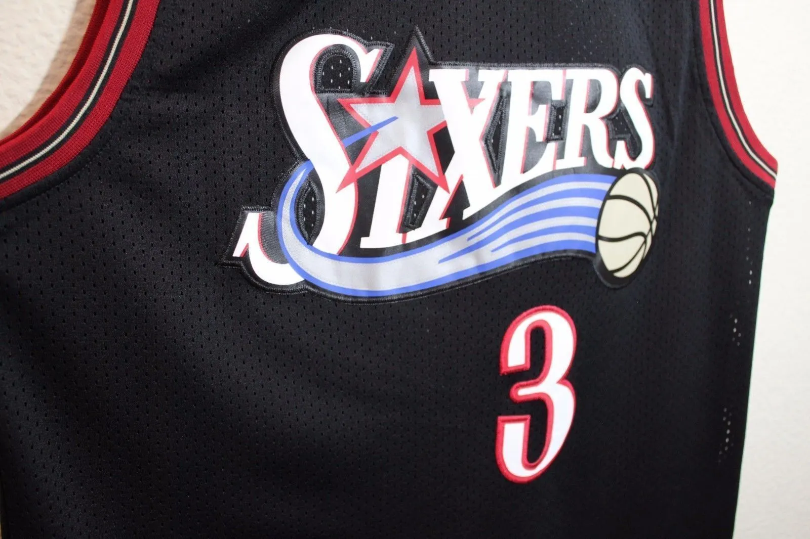 Men 3 Allen Iverson Jersey Black Philadelphia 76ers Throwback Swingman