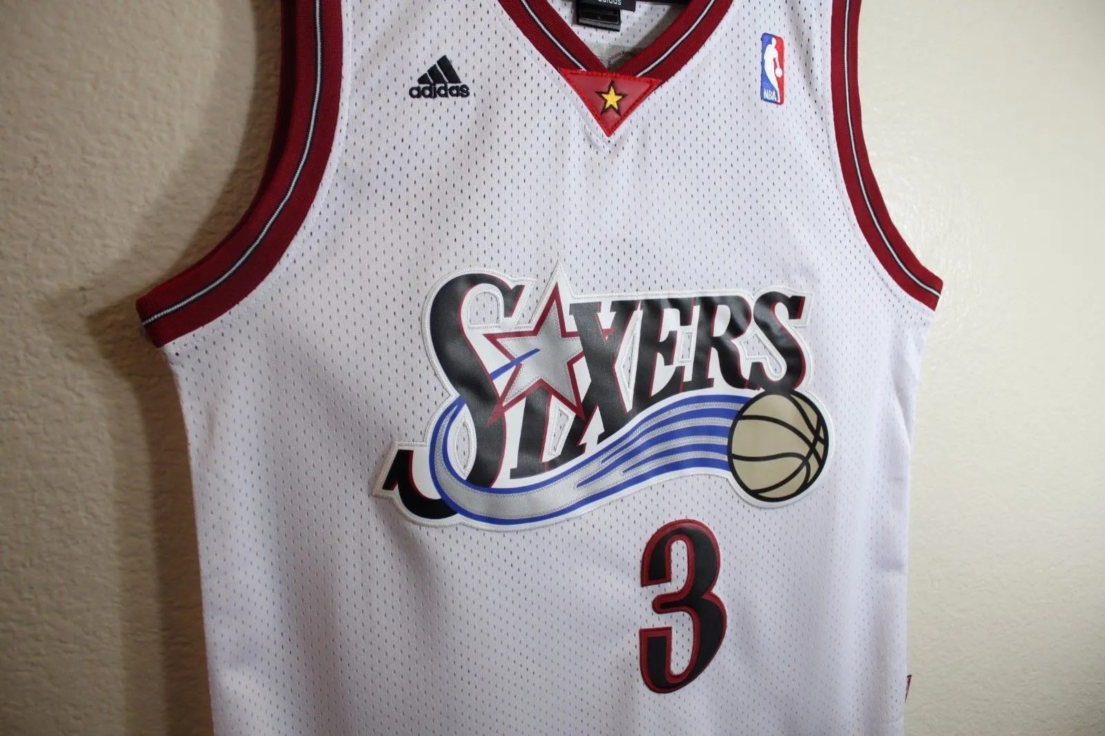 Men 3 Allen Iverson Jersey White Philadelphia 76ers Throwback Swingman