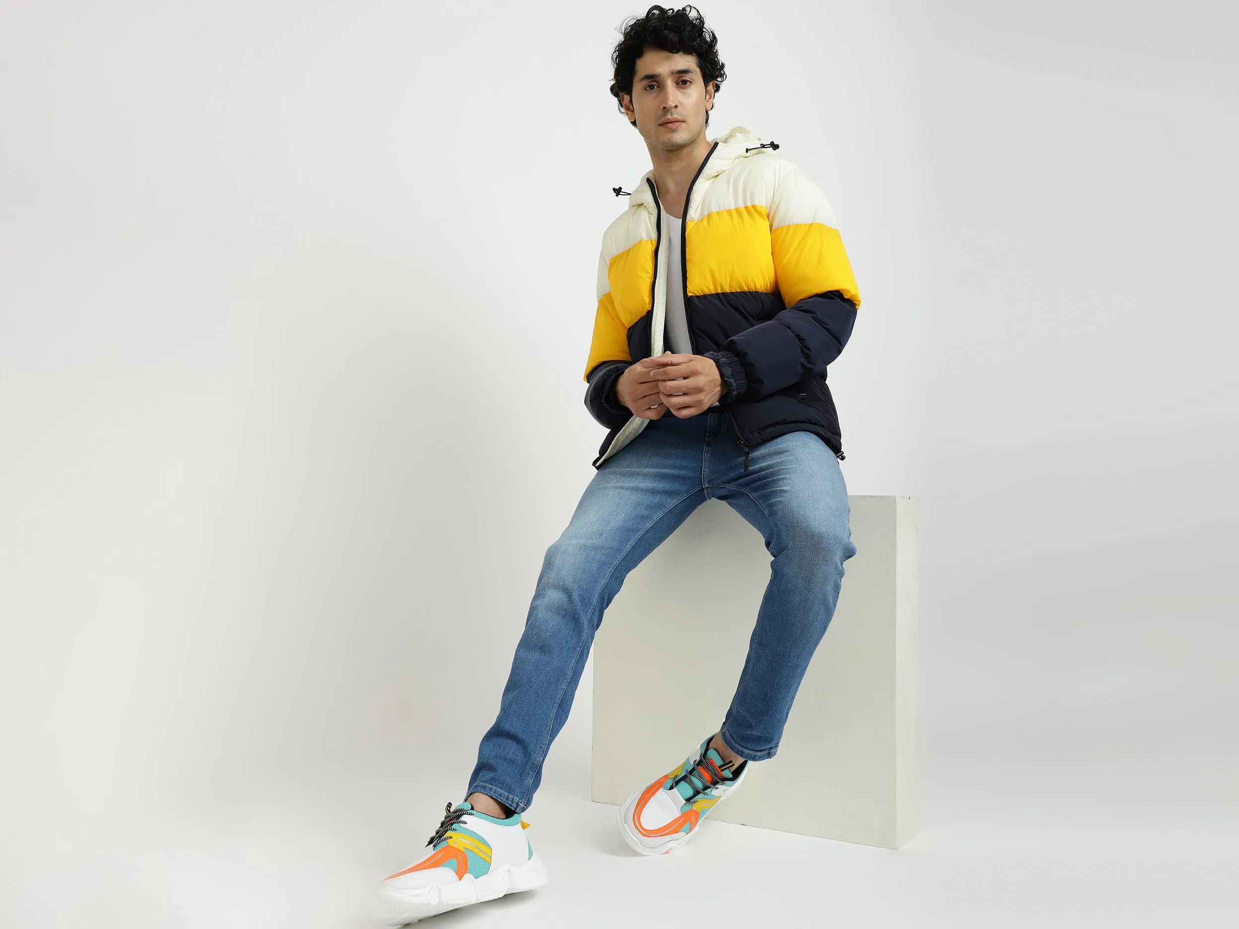 Men Colorblocked Hooded Jacket